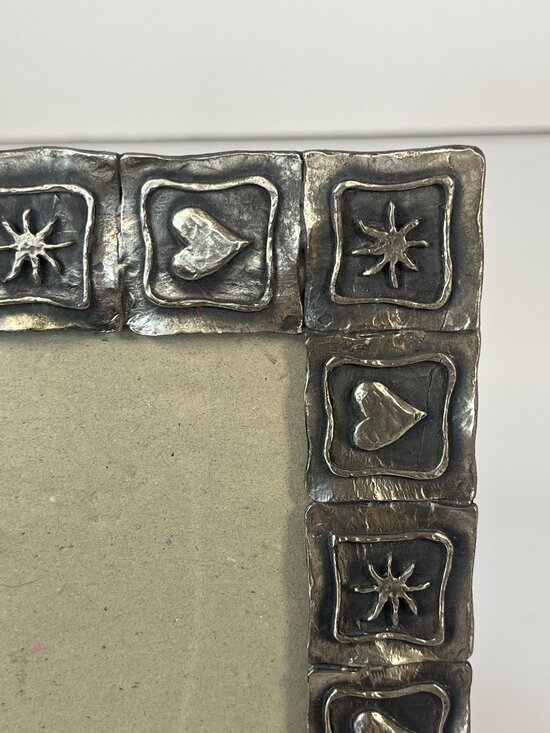 1990s Pewter Hearts and Stars Frame Geometric Celestial Embossed Vintage Decor - Picture 6 of 9